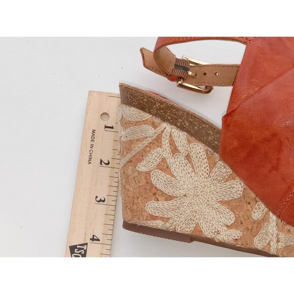 Sofft Corrina Latte Orange Red Embroidered Flowers Cork Wedge Sandals Size 6.5M - Picture 10 of 14